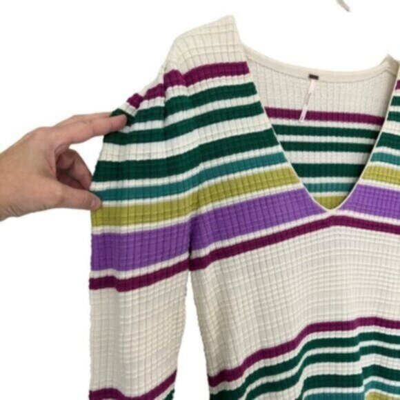 NWT Free People | Gidget Ivory & Striped Thermal Sweater Dress Size Medium - Picture 6 of 11